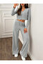 Women's Long Sleeve Elastic Waist High Waist V-Neck Two-Piece Crop Set