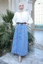 Light Blue Belted Slit Denim Skirt - 3
