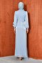 Baby Blue Stone Embroidered Draped Janjan Evening Dress - 5