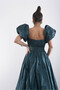 Strapless Balloon Sleeves Draped Lined Puffy Luxury Taffeta Dress - 4