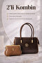 Women's Bitter Brown Handbag with Adjustable Strap Daily Shoulder Bag 2-Piece Combination