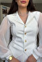 Premium Blouse with Tulle Sleeves - White - 5