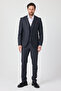 Minaldo Men's Navy Blue Pointed Collar Polyviscon Fabric Jacket+Pants+Vest Slim Fit Suit - 3