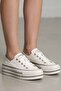 Women's White Khaki Leather - High Platform Sole Sneaker Sports Shoes