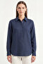 Women's Solo 100% Natural Linen Shirt -- Classic Collar Basic Minimalist Design Navy Blue W208-K0401-03