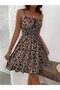 Women's Short Jersey Dress with Rope Straps, Gathered Collar and Elastic Waist - 3