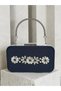 Navy Blue Color Z.A.R.A. Satin Crystal Stone Embroidered Chain Women's Evening Dress Bag Wedding Engagement Graduation - 3