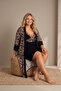 Women's Black Leopard Patterned Lace Detailed Special Design Strap Plus Size (Oversized) Dressing Gown Nightgown Set of 2 - 5