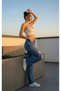 Soft Women's 3 Ripped Light Blue Super High Waist Lycra Wide Leg Mom Fit Jean Trousers - 7
