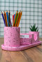 Concrete Office Set Pen Holder Pot Cactus Notebook Holder Business Card Holder Oval Tray - 4