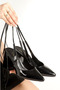 Black Patent Leather, Pointed Toe, Open Back, with Strap Fastening, 9cm Covered Heel, New Season - 3