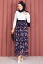 Bohemian Style Floral Elastic Waist Chiffon Tulle Skirt Navy Blue - 3