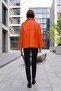 Orange Alara Zippered Perforated Patterned Women's Genuine Leather Coat with Pockets - 5