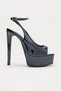 Women's Black Patent Leather 13 cm Thin Platform Heeled Square Toe Thin Heel Square Toe Sandals Shoes Evening Dress Slippers Black - 4
