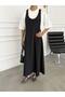 Black Strappy Oval Neck Relaxed Comfortable Fit Imported Fabric T-Shirt Dress 2-Piece Set - 3
