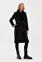 Fur Collar Pocket Detailed Cashmere Coat Black 13092 - 4