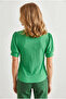 Women's Grass Green U-Neck Short Sleeve Textured Blouse Blz-19003341 - 5