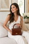 Women's Light Brown Patent Leather Mini Box Handbag with Side Cross Strap and Handle Modern Stylish Women's Bags - 7