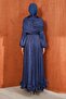 Navy Blue Shoulder Detail Ruffled Skirt Evening Dress - 5