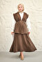 Women's Vest Slit Suit Set Brown - 2