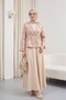 V-Neck, Gathered Waist, Single Button, Patterned Dabıl Set -Beige