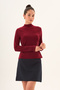 Burgundy Lycra Slim Fit Half Turtleneck Soft Textured Long Sleeve Bodysuit - 3