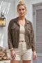 Light Brown Shirt Collar 3/4 Sleeve Buttoned Embroidered Hole Embroidery Cotton Oversize Woven Jacket 65 79 - 4