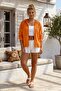 Orange Hooded 3/4 Sleeve Zippered Pocket Embroidered Casual Cotton Woven Jacket 60 60 - 6