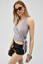 Neul women's soft and flexible fabric crossover neck side-tie gray blouse - 2