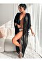 "Black Chiffon Beach Kimono - Long Sleeve Sheer Pareo