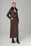 Furry Herringbone Patterned Coat with Detachable Collar BROWN 3789-Y - 4