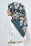 Sura Pure Silk Scarf 9524 - 83 Dark Green Floral Pattern - 2