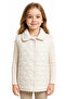 Girl's Snap Closure Thin Quilted Model Pocketed Lined Ecru Color Puffer Vest