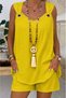 Women's Sleeveless V-Neck Bird Eye Detail Blouse Short Aerobin Double Set - 3
