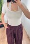 Crinkled Fabric Balloon Plum Shalwar Trousers - 5