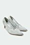 Miego Stone Detailed Women's Silver Heeled Shoes - 5