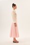 Red and White Striped High Waist Pleated Midi Length A-Line Skirt - 7