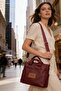 Women's Burgundy Multi-Compartment Crossbody Daily Shoulder Bag Large Size Tote Bag - 3