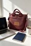 Women's Burgundy Multi-Compartment Crossbody Daily Shoulder Bag Large Size Tote Bag - 5