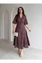 Brown Embroidered Short Sleeve Shirt Skirt Set - 7352
