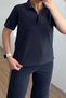 Anthracite Oysho Fabric Modal Polo Collar Tshirt Pants Set - 4