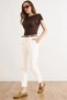 Women's Ecru Belted Pocketed Cotton Carrot Trousers with Elastic Waist at the Back Pnt-19000401 - 2
