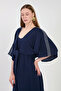 Women's Embroidered Tie-Front Blouse - Navy Blue/White - 4