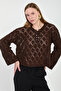 Women's Lace Detailed Openwork Sweater - Bitter Brown - 4
