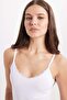 Women's slim fit cotton thin strap lace detailed white crop tank top - 3