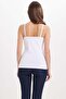 Women's slim fit cotton thin strap lace detailed white crop tank top - 6