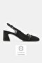 Women's Black Suede Genuine Natural Leather Thick Heel Shoes with Open Back, Size 35-41