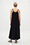 Women's Deep Lined Beaded Halter Neck Pocketed Long Woven Black Dress - 5