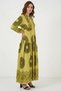 Women's V-Neck Gathered Waist Floral Patterned Viscose Green Hijab Dress - 2