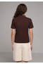 Slim Fit Polo Collar Plain Women's Brown Short Sleeve T-Shirt - 2